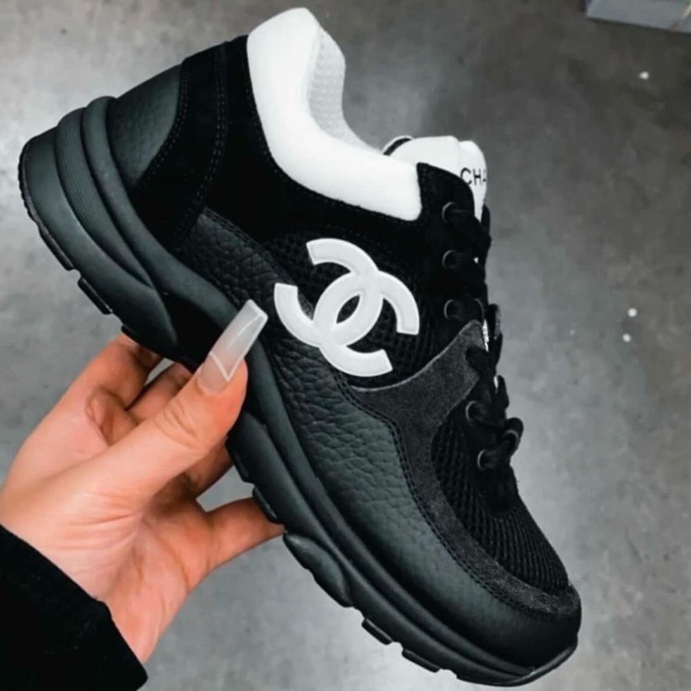 Black with white Chanel sneakers